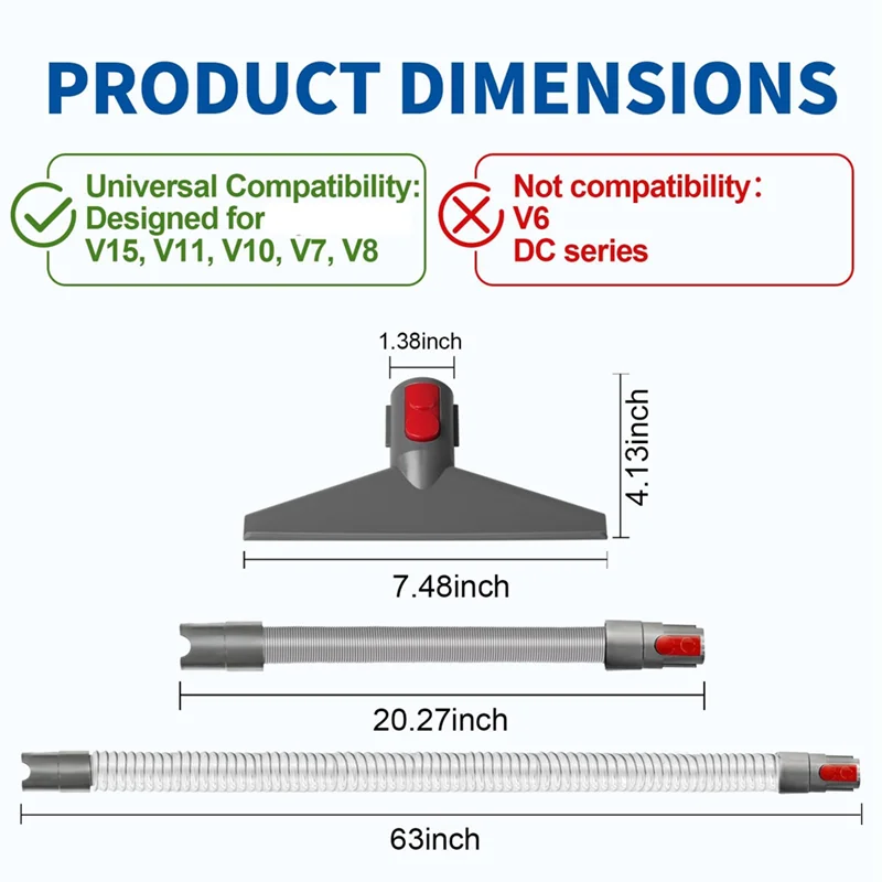Kit de ferramentas para colchão com mangueira de extensão e botão de liberação rápida para substituição de aspiradores sem fio Dyson V7 V8 V10 V11 V15
