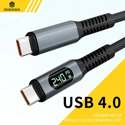 PD 240W USB 4 Cable with LED Display Supports 8K Video 40Gbps 240W USB C Charging Cable For lPhone 15 MacBook Monitor