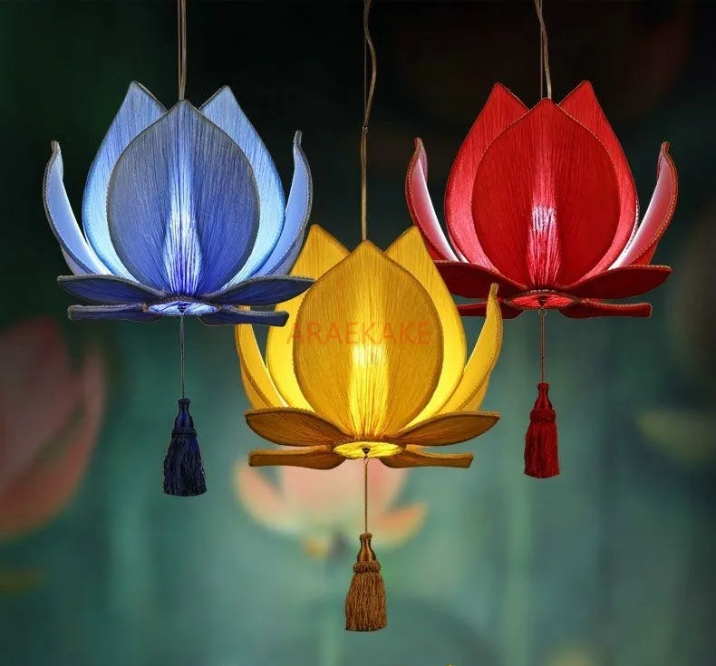 1pcs New Chinese style Lotus pendant light Lotus creative fabric Chinese style antique tea house restaurant lanter