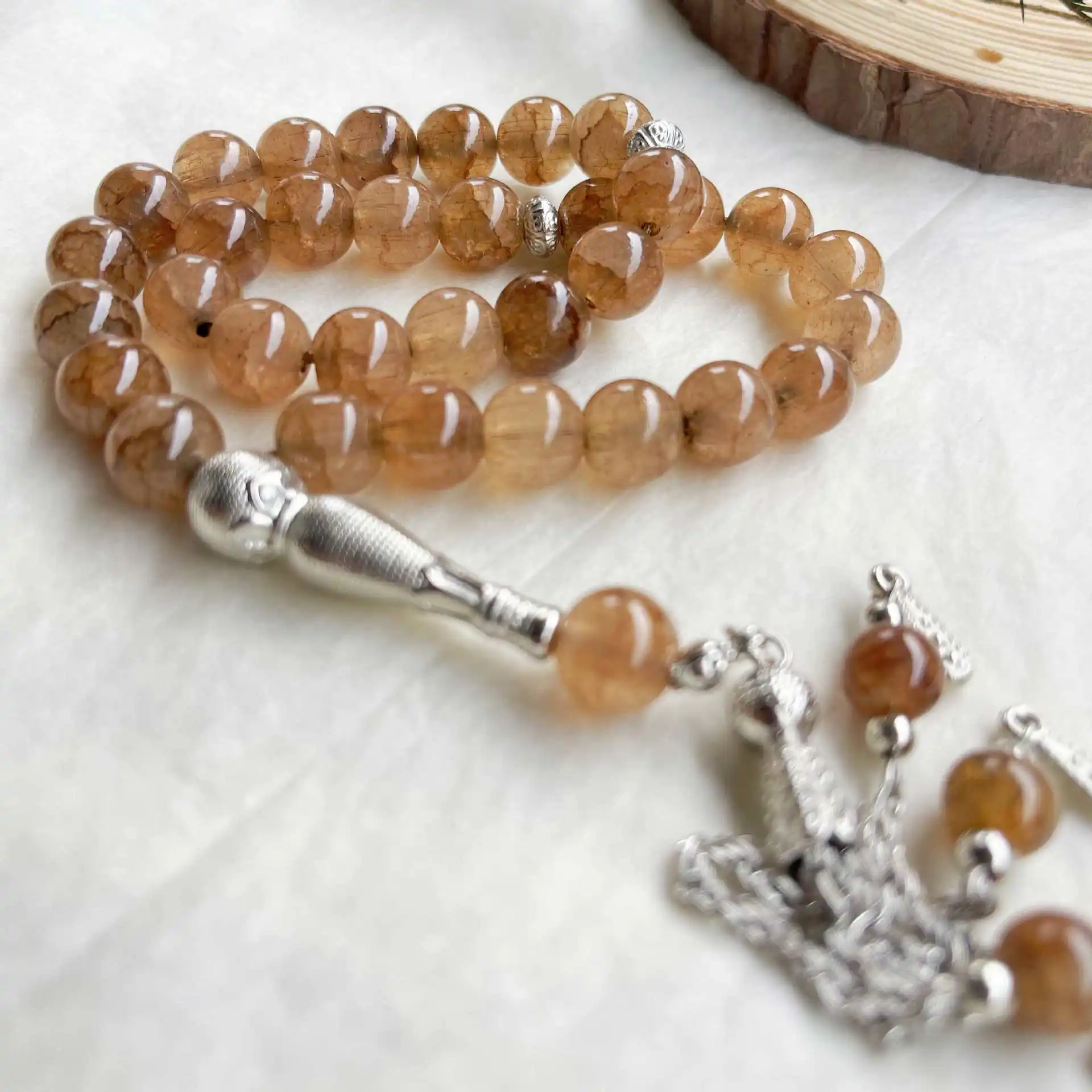 33 خرزة 10 ملم حجر عور التنين تسبيح، خرز صلاة زجاجي متصدع كهدية رمضان، إكسسوارات عصرية إسلامية