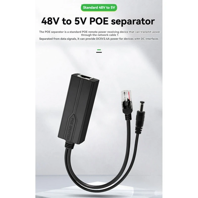48V To 5V POE Splitter Adapter Active Adaptive Separator Isolated Injector DC 5.5X2.1Mm Port For 100M Camera