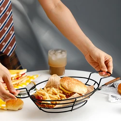 1PC Creative Oval double ear fries Fry Basket Snack Blue stainless steel fried chicken frame Bread basket Fried food frame