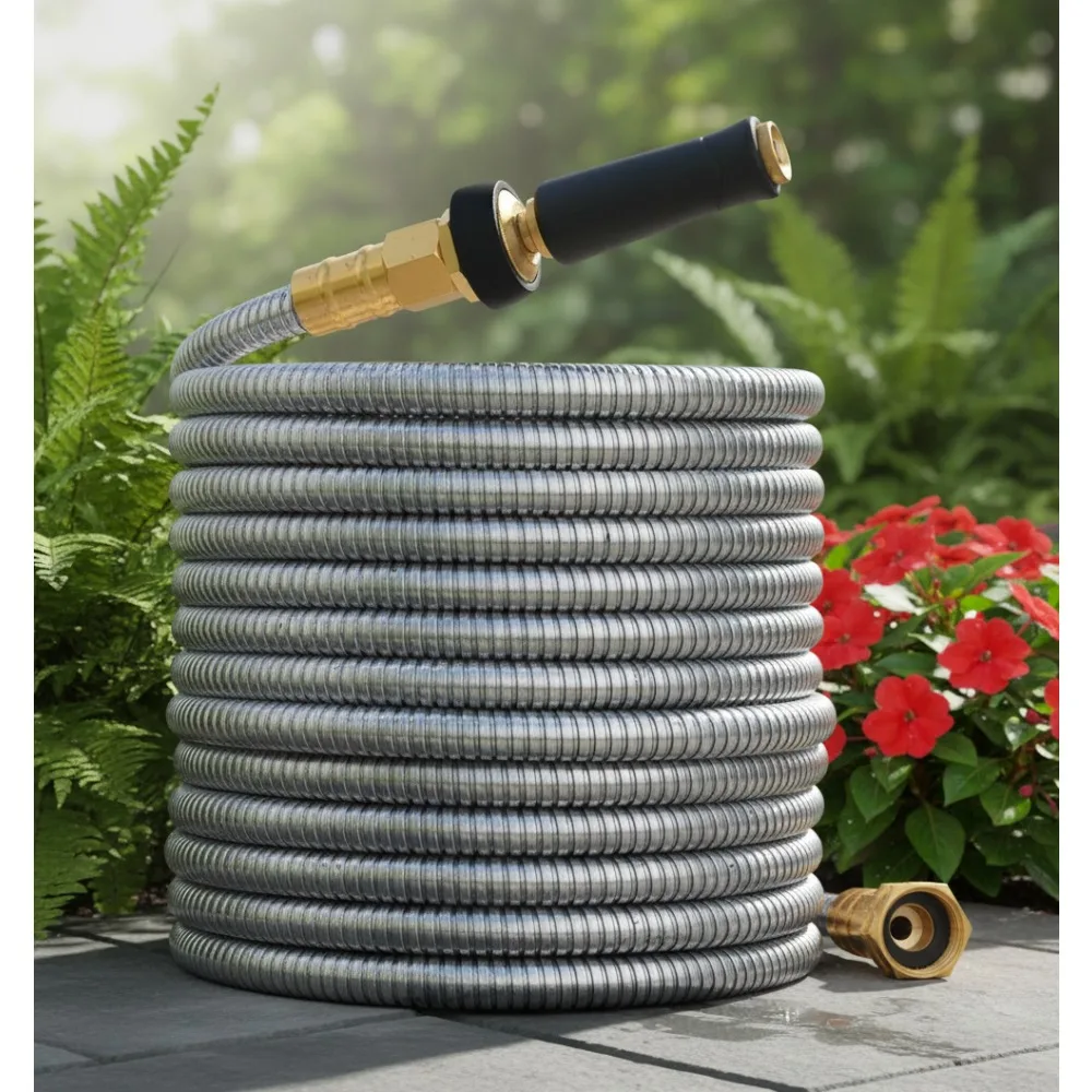 

100 FT Expandable Garden Hose - 304 Stainless Steel Heavy Duty Kink Free Water Hose for Outdoor Use