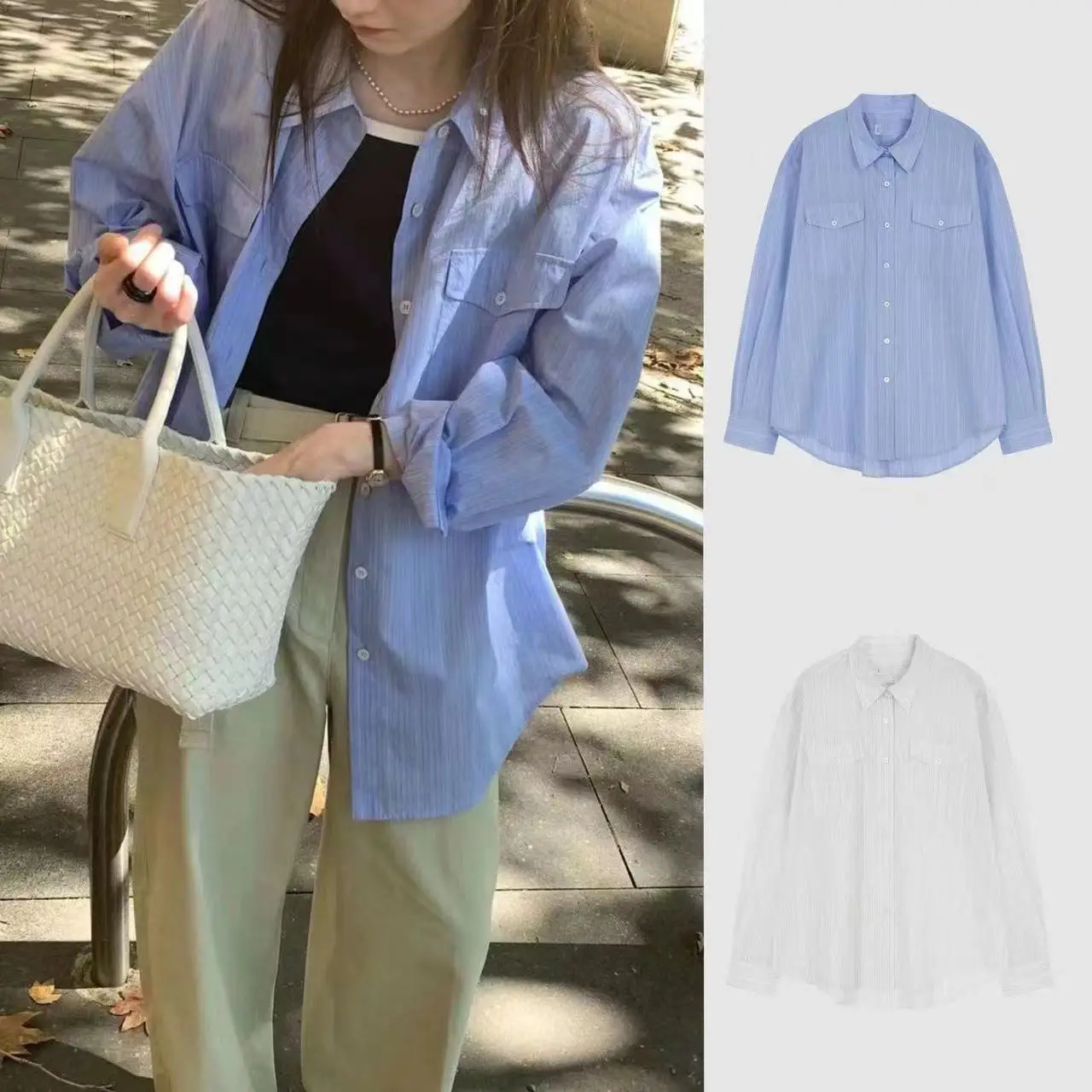 

Lebe Meina Classic Summer Lightweight Loose Casual Striped irt Long Sve Thin Sle Commute Faion Women's Premium irt