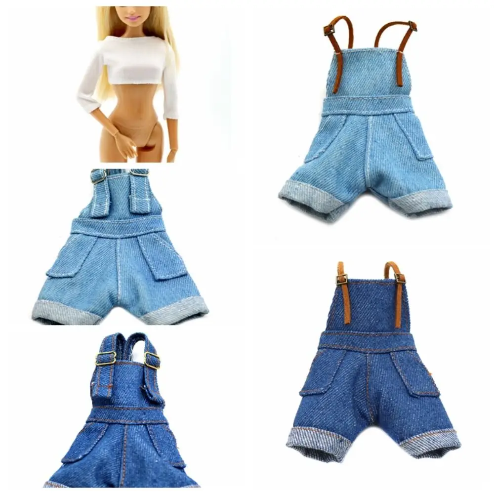 บุคลิกภาพ DENIM กางเกงยีนส์ตุ๊กตา Suspenders กางเกงชุด Crop TOP 29 ซม.ตุ๊กตาสวมใส่คาวบอยผ้าตุ๊กตาตกแต่ง