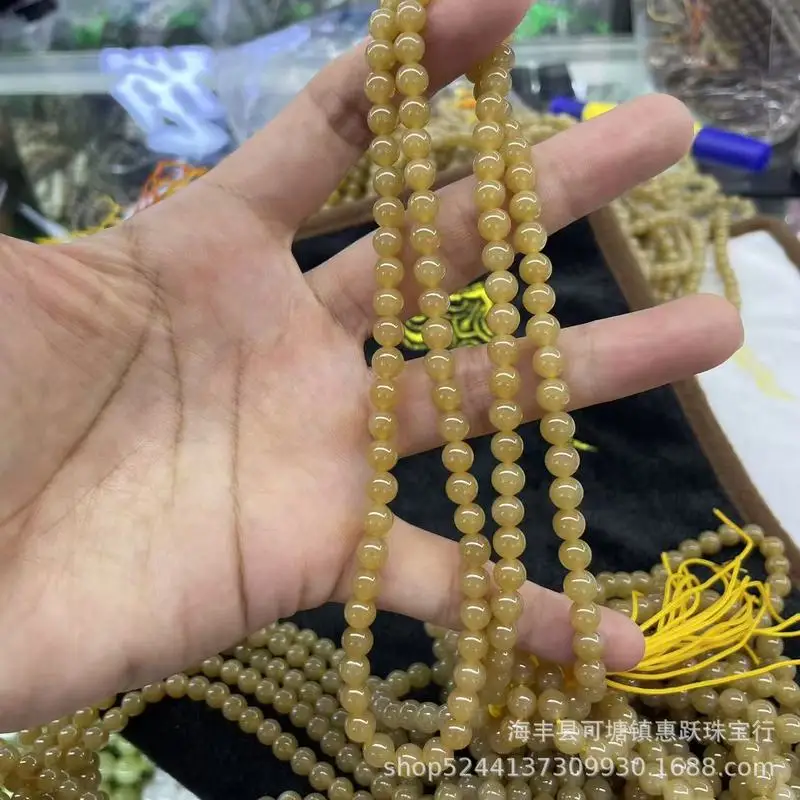 Natural Hetian Jade 6Mm Qamish Sugar 108-Bead Buddhist Prayer Beads Three-Strand Long Chain