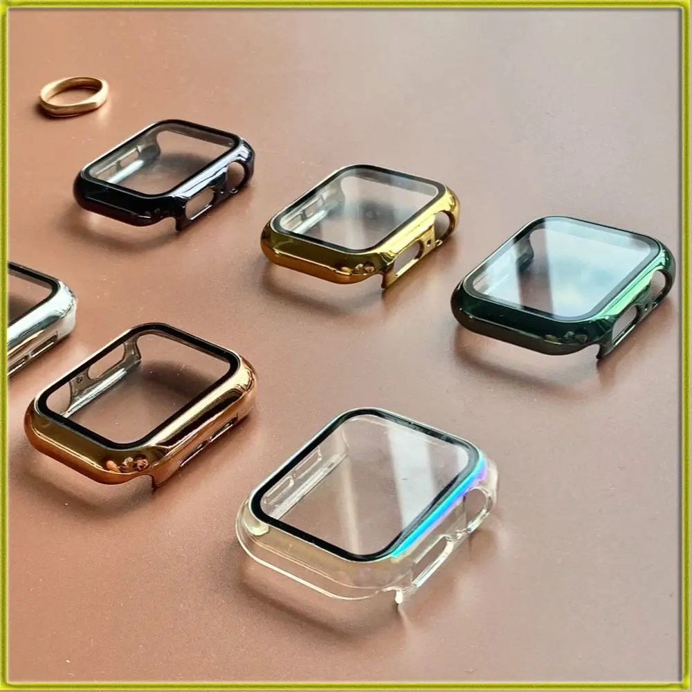 Watch Strap for Apple Watch 1/2/3/4/5/6 Electroplating Shell Film Integrated iwatch Protective Shell for Watch PC Hard Shell