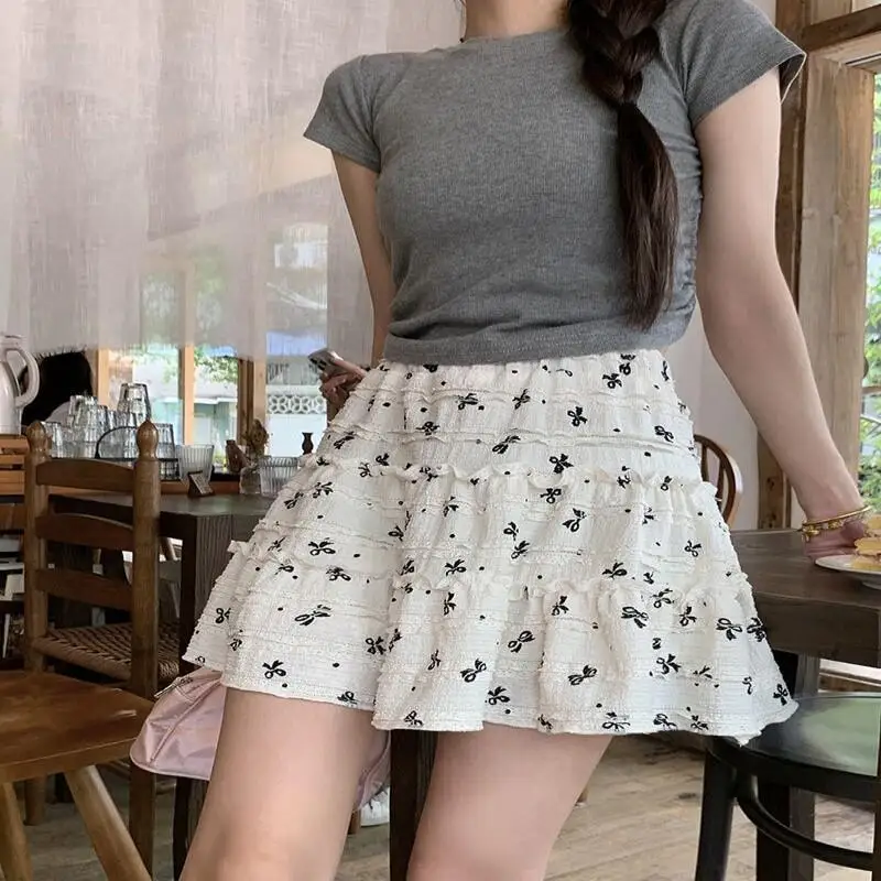 Sweet Retro Style Vanilla Layered Bow Skirt Pure Desire High Waist Fashion A Line Cake Skirt Women Party Casual Elegant Fashion