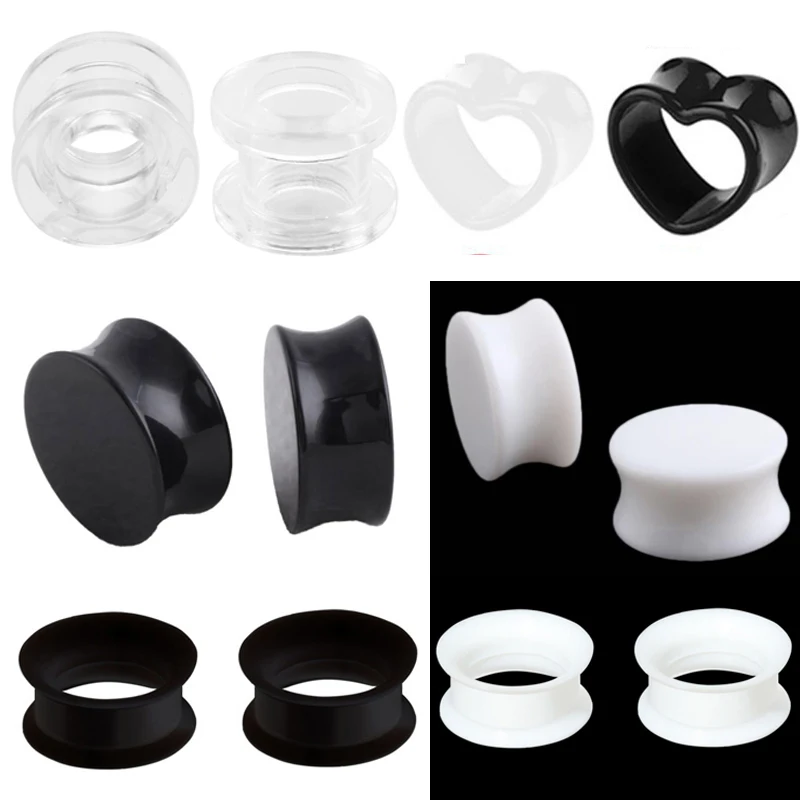 2 sztuk biały czarny przezroczysty akrylowe nauszne wtyczka tunelowa tunele do uszu Piercing podwójne zakrzywione siodło Expander nosze biżuteria do ciała