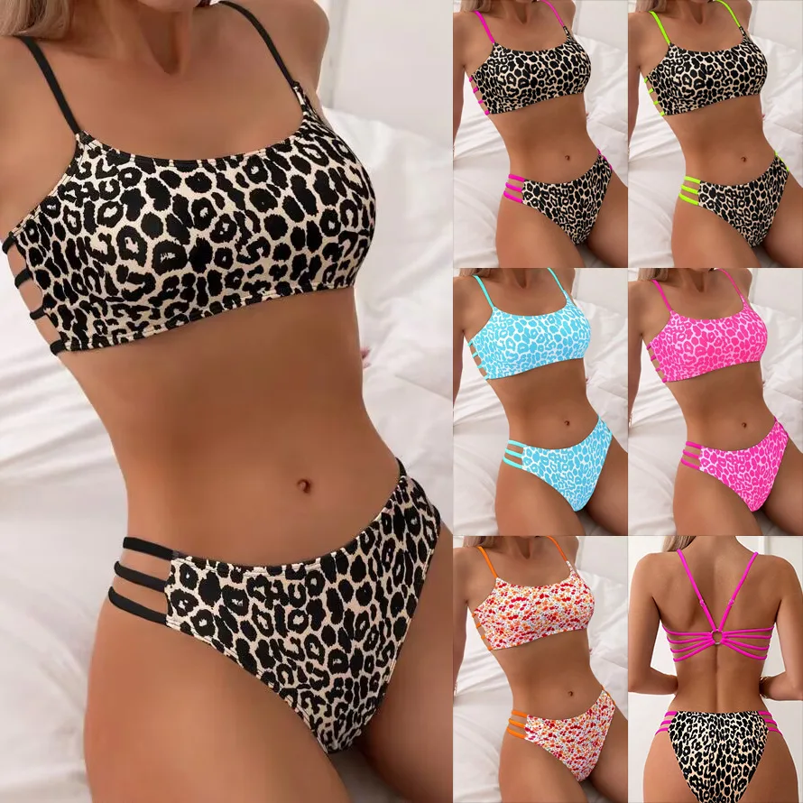 Bikini swimsuit women 2025 new European and American sexy leopard print split two-piece set sexy swimsuit