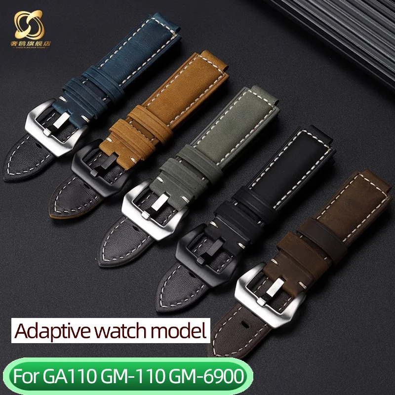 Watch Strap For Casio GM-110 GM6900 GA110  Leather Watch Strap 26-14MM Convex joint Cowhide Black Blue Brown  Men's Accessory