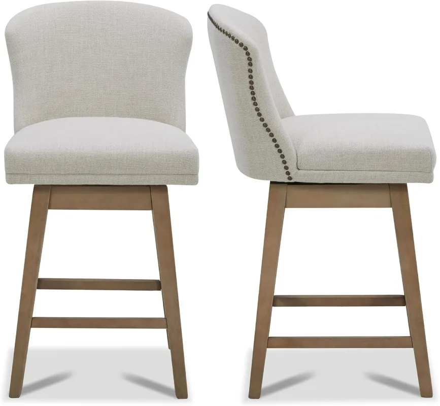 

Counter Height Swivel Barstools FSC Certified Upholstered Performance Fabric Bar Stools Set of 2 26" Seat Height Linen