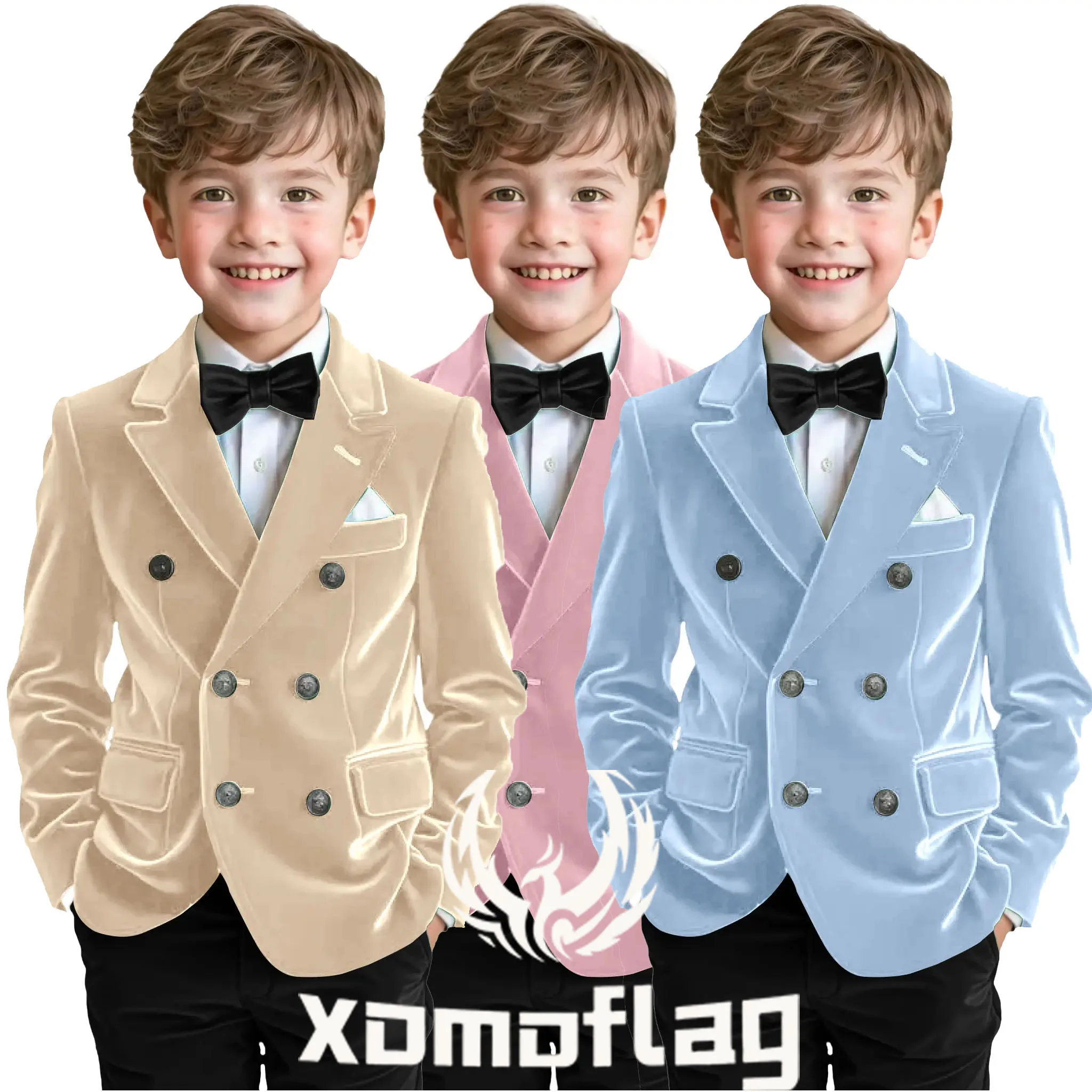 

Velvet Boy's 2 Piece Suit Set High Quality Double Breasted Notch Lapel Slim Fit Jacket Pants Wedding Boys' Flower Girl Costume