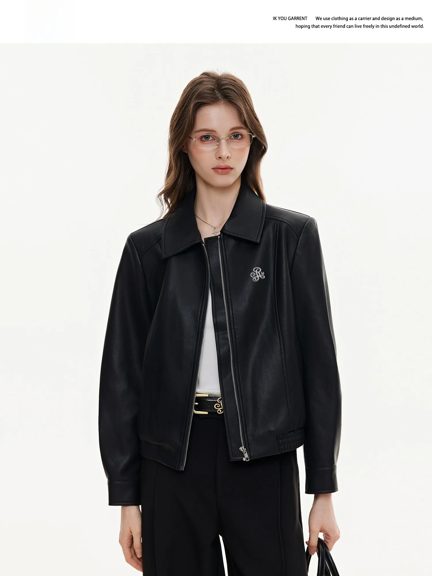 Bla Embroidered ort Biker Jaet Women's Simple Sle PU Leather Coat Spring Autumn New Arrival Ikyou Neutral Fit Long Sl...