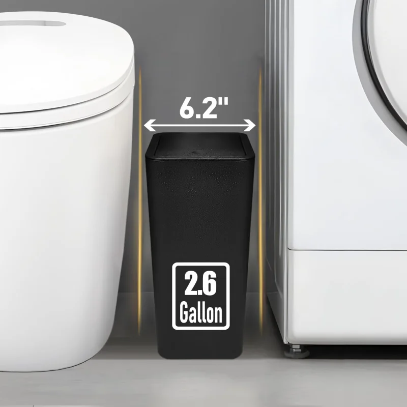 Bathroom Trash Can with Lid, 10 Liter/ 2.6 Gallon Slim Garbage , Small Bin Waste Basket-Up Kitchen, Be