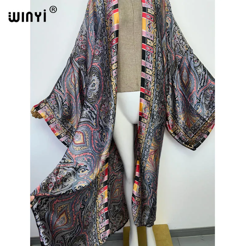 WINYI African national stylowy nadruk na plaży czeski długi kardigan Cover-up stitch Casual Boho luźne przyjęcie świąteczne kimono coat