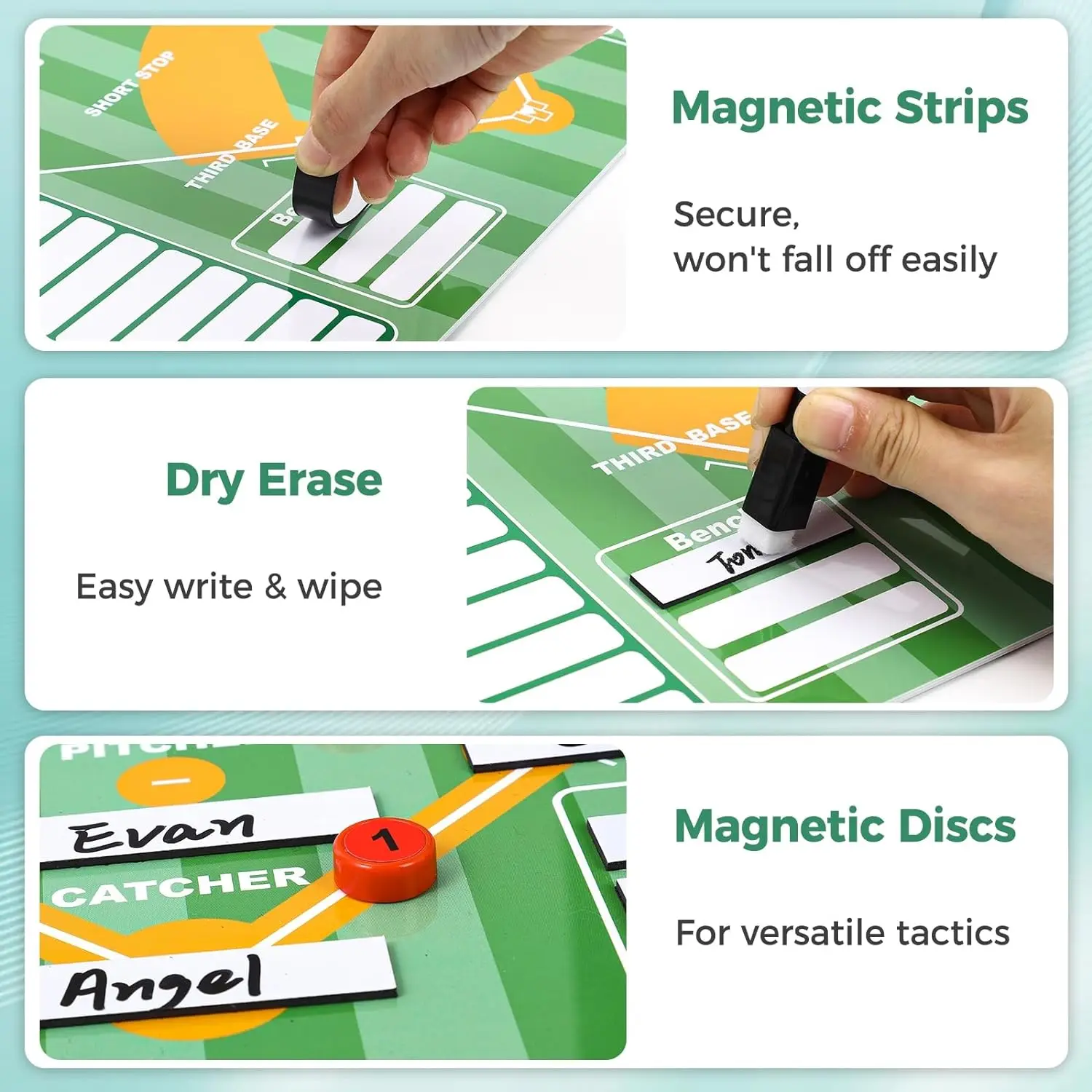 Magnetic baseball clipboard for coaches, dry erase baseball alignment board, strong magnetic softball alignment board