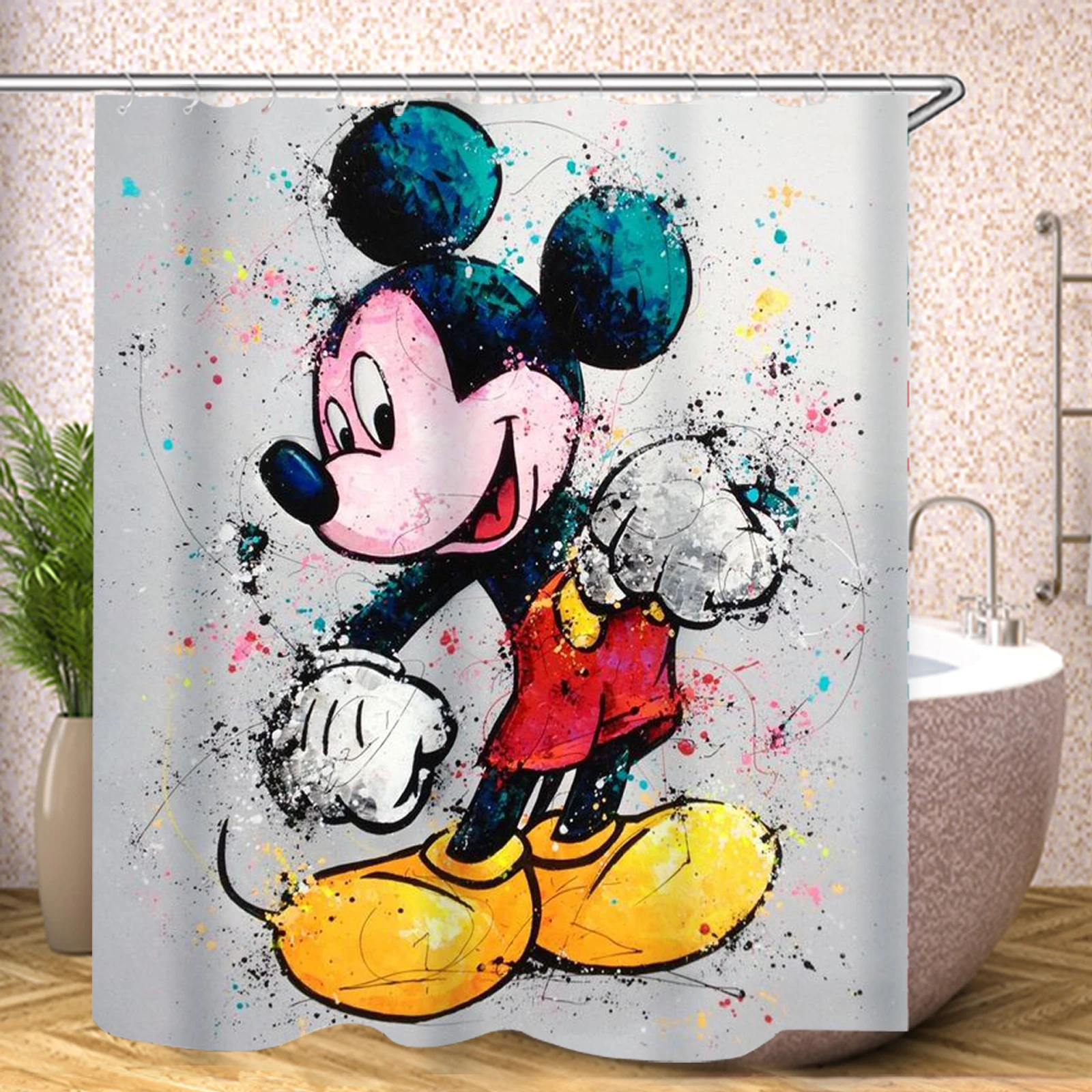 Mickey Bathroom Curtains Accessories Sets Luxury Shower Curtain Bath & Items Cute Waterproof Funny Anime