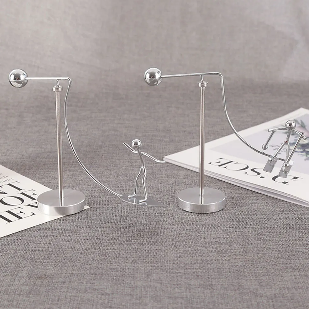 

2Pcs Physics Balancing Men Statue Stainless Steel Toy Long Use Office Decor Creative Surfing Balance Figure Gifts