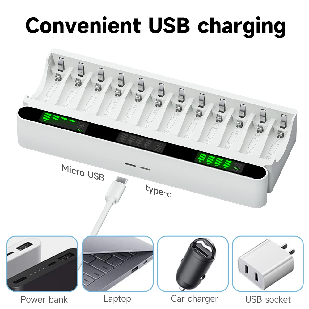 12 Slot LCD Display Smart Battery Fast Charger Multiple Protection For AA AAA 1.2V NiMH Battery Charger