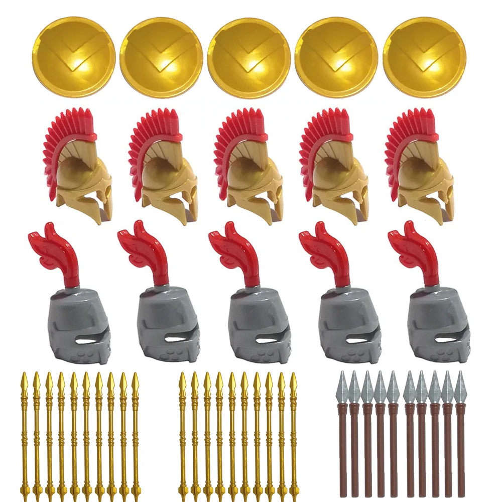 MOC 10PCS The Middle Ancient Spartan War Helmets Building Blocks Kit Weapon Shield Bricks Particle Toys Children Birthday Gifts