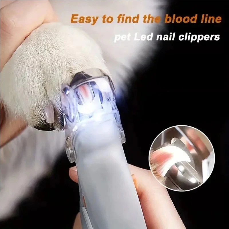 Pet cat and dog nail clippers with LED lights, polishing pet cleaning supplies to avoid bleeding from cuts