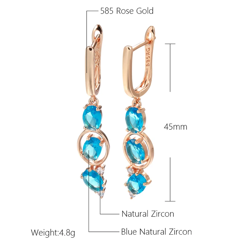 SYOUJYO Fashion Blue Natural Zircon Long Dangle Earrings For Women 585 Rose Golden Vintage Jewelry