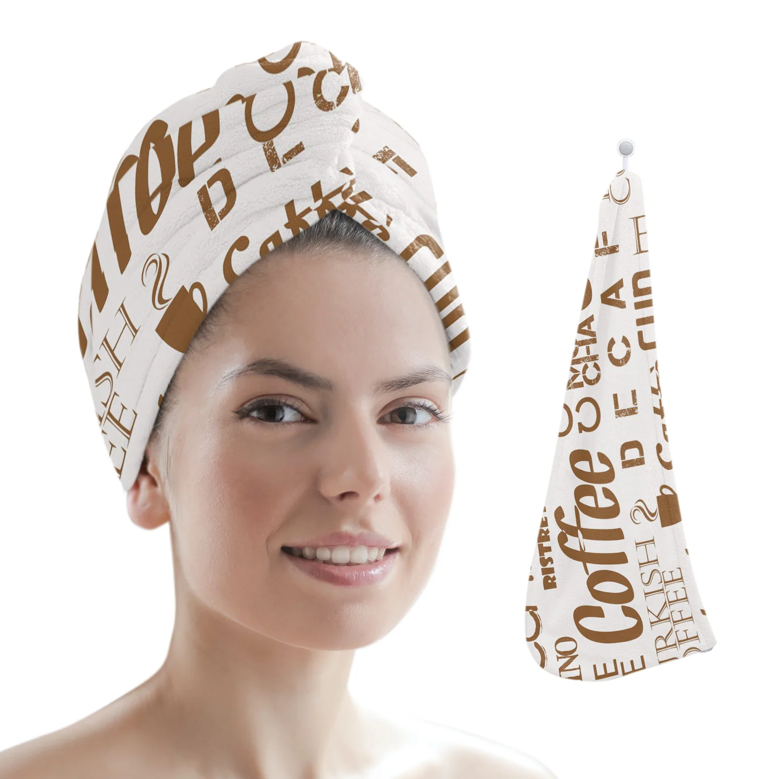 Coffee Cup Text Brown Beans Microfiber Quick Dry Hair Towel Lady Hair Cap Absorbent Head Towel Bathing Tools