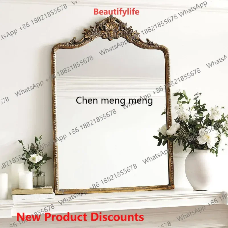 03 European retro carved dressing mirror wall hanging wall hanging bedroom full body dressing vertical makeup large mirror