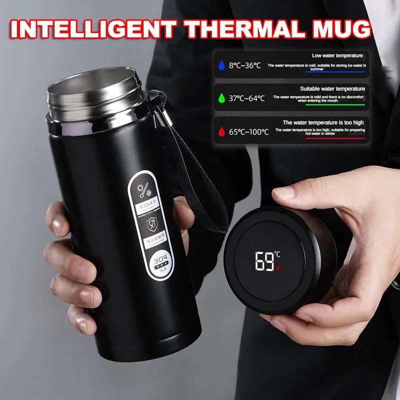

500ML-1Liter Stainless Steel Thermos Bottle with LED Temperature Display Sus304 Tea Water Bottle Vacuum Flask Portable Cups