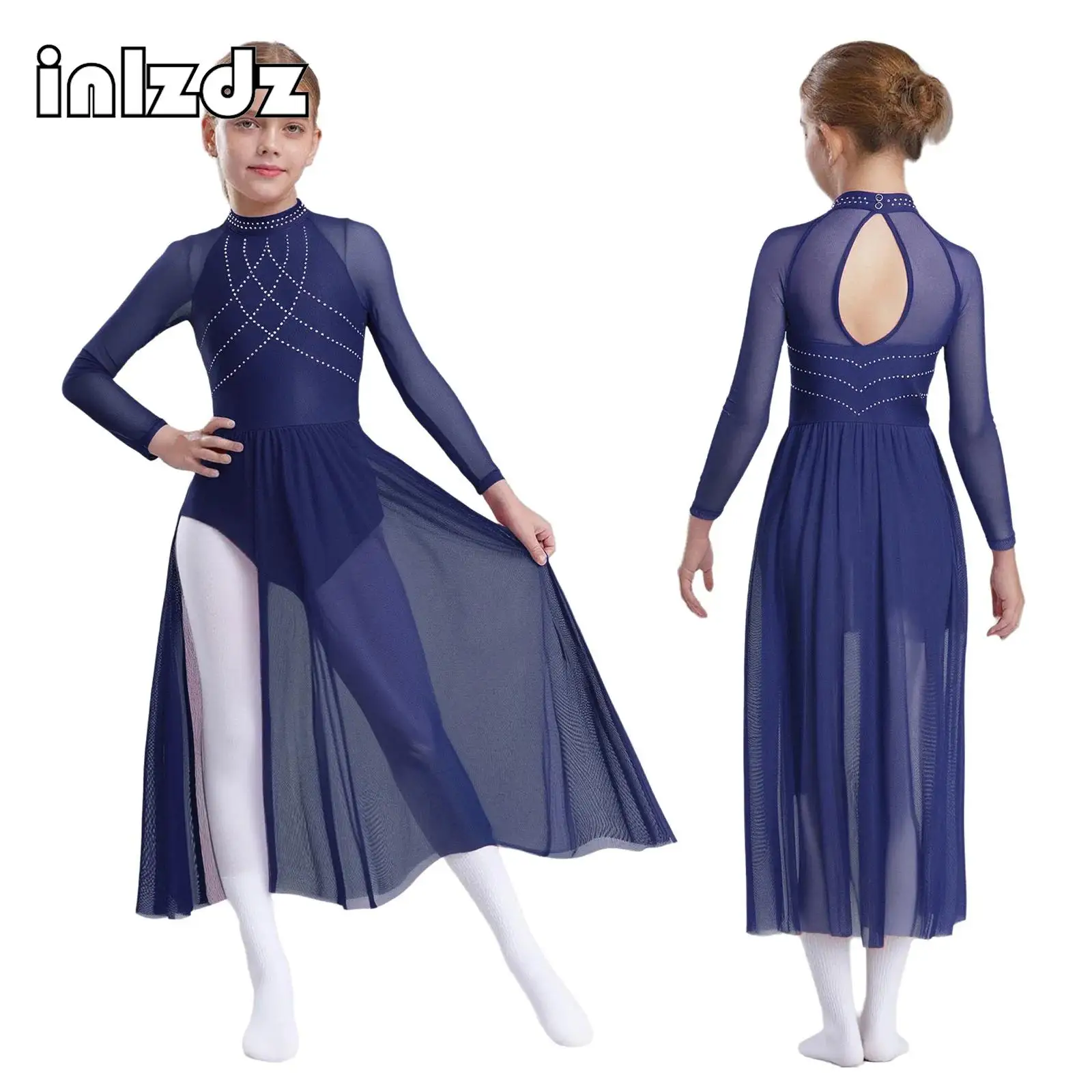 

Kids Girl Lyrical Modern Dance Stage Performance Costume Glittery Rhinestones Ballet Unitrad Leotard Dress Skating Dance Clothes