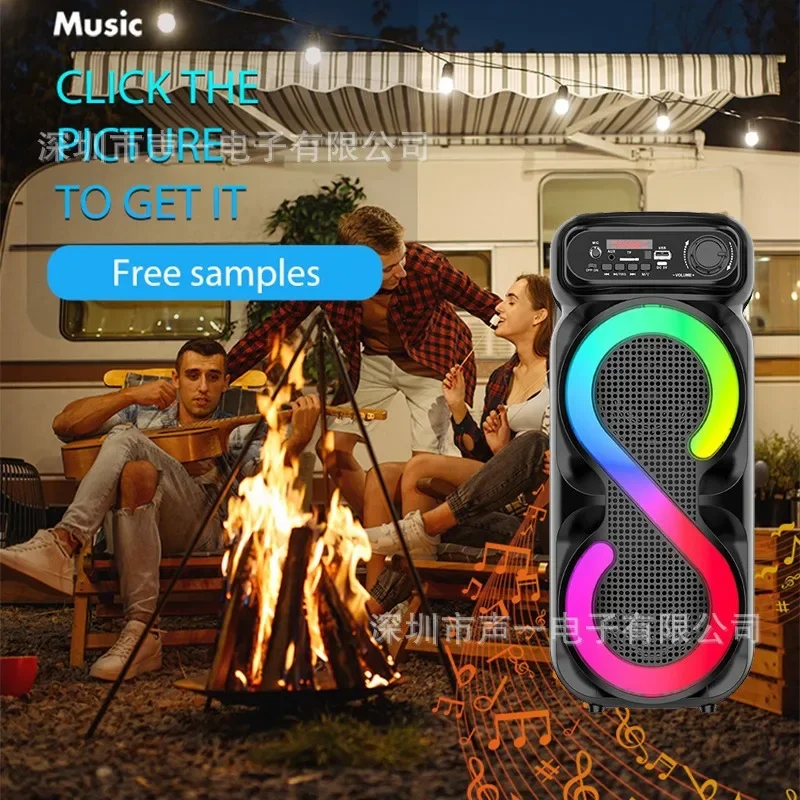 80W Dual 4-inch Wireless RGB Bluetooth Speaker Outdoor Square Dance Audio Karaoke Partybox Colorful LED Light Subwoofer