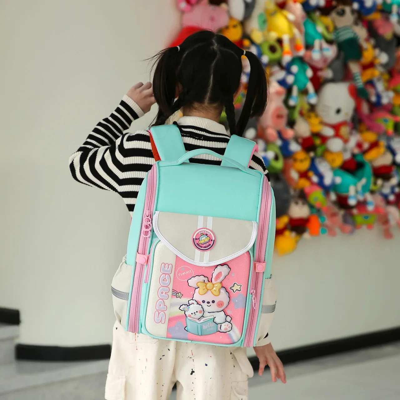 Cute 3D Cartoon rabbit Girls School Bags Princess Purple Nylon Children Backpacks For Primary Students Waterproof Schoolbag Kids