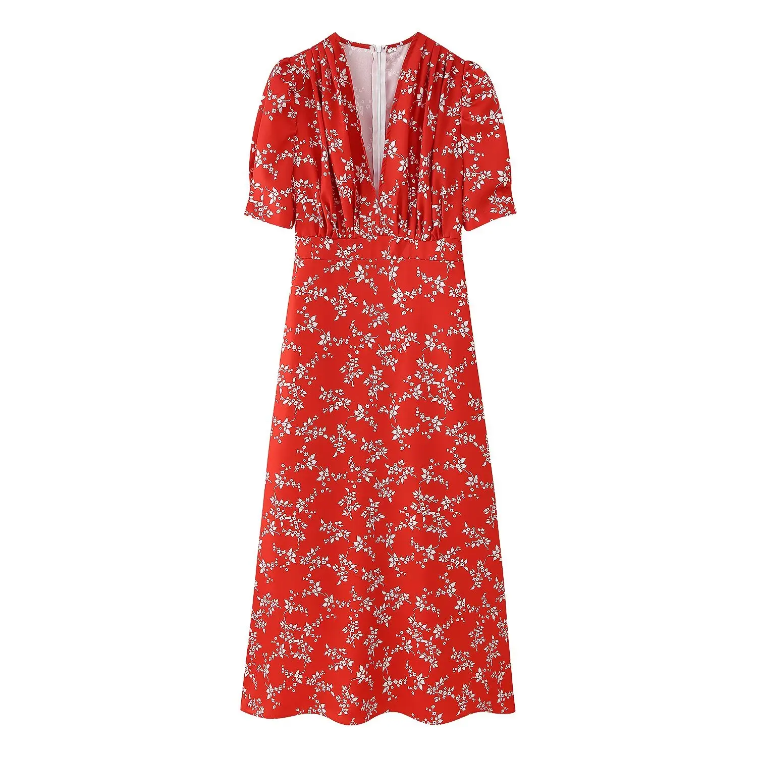 Modieuze INS-stijl nieuwe damesjurk met geplooid ontwerp met V-hals voor woon-werkverkeer Stijl en casual lange rok met MIDI-print