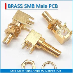 SMB Male 90 Degree Right Angle O-ring Bulkhead Panel Washer Nut Solder Square PCB PC Board Mount Plug Brass GOLD Plated 50Ohm