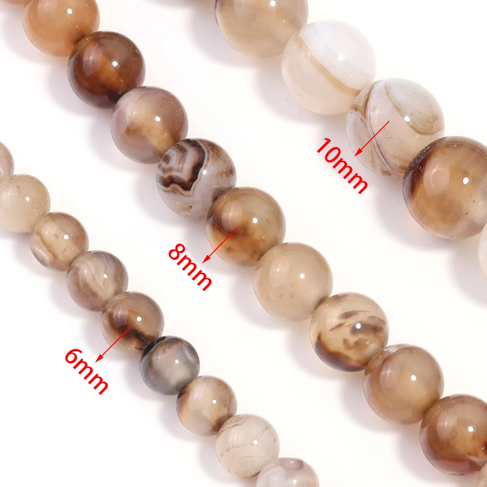 1Strand Natural Stone Beads 6/8/10mm Light Brown Stripe Crystal Agate Beads Round Loose Bead for Jewelry Making Diy Accessories