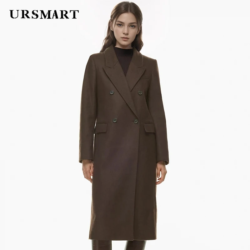 Minimally designed knee length double breasted women's wool coat custom warmth elegant fashionable winter cashmere blend coat