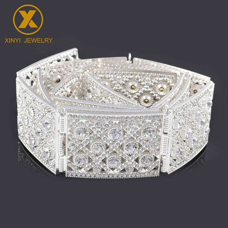 Moroccan Classic Style Crystal Rhinestone Hollowed-Out Design Metal Adjusted Length Body Jewelry Womens Wedding Waist Chain