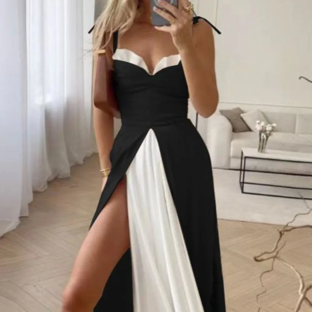 

Woman Clothing Ins Summer New Lace Up Slip Dress Sexy Strapless Color Matching Fashion Ladies Sexy Evening Party Dress Women