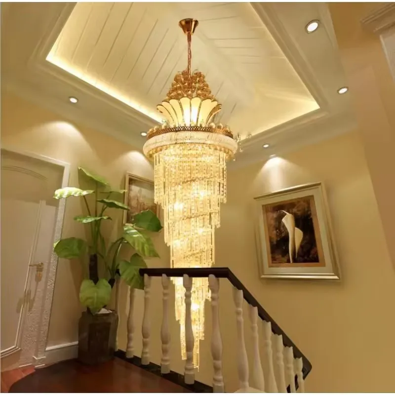 Stair Beaded Shiny Crystal Chandelier Gold Long Chandelier European Fashion Modern Pendant Lighing For Living Room Villa 2025