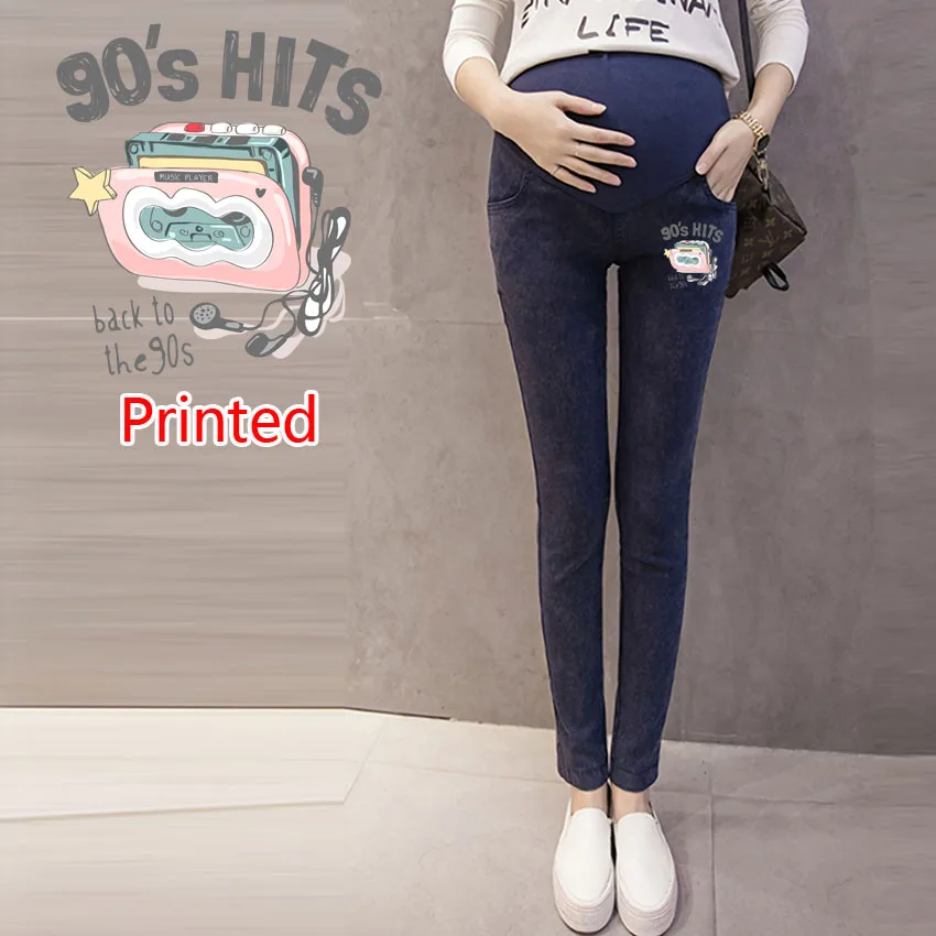 

Джинсы для беременных для беременных Брюки для беременных 90-х Эластичная одежда для беременных с принтом на ленте Весенние тонкие брюки для беременных