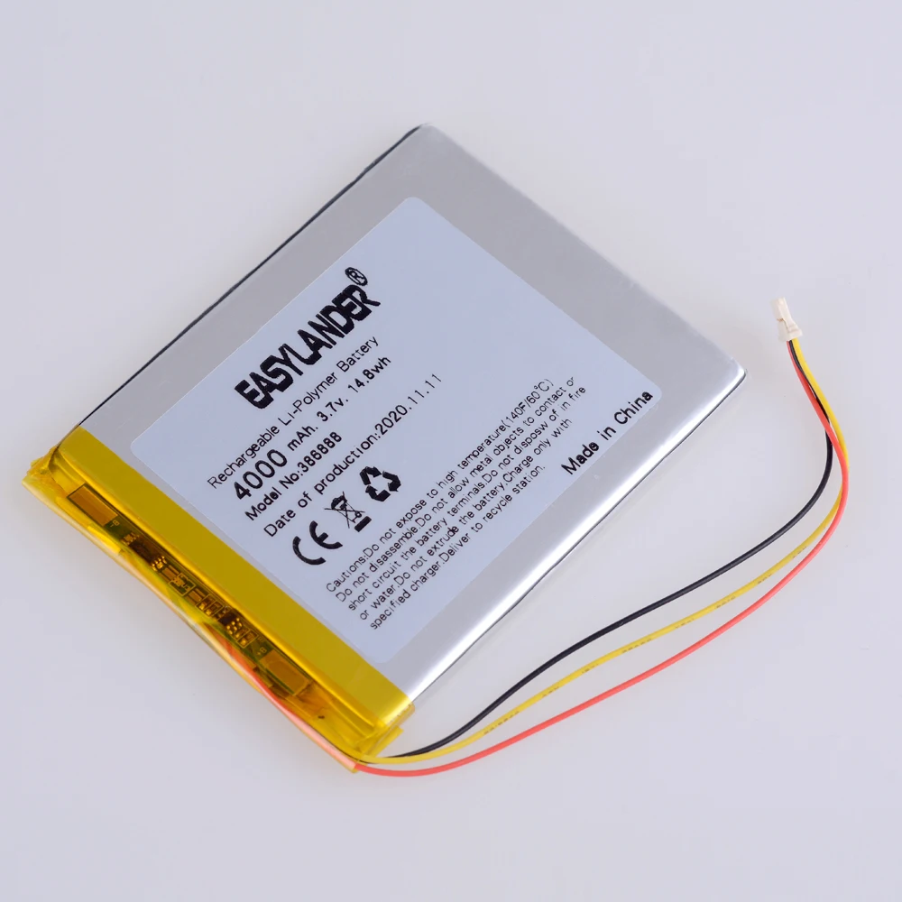 3Wires 386888 3,7 V 4000 MAH Polimerowa bateria litowo-jonowa Ror Onyx Book Ceasar 2 DARWIN 3/4/5/6 E-BOOK Vasco De Gama PH 386888 PL