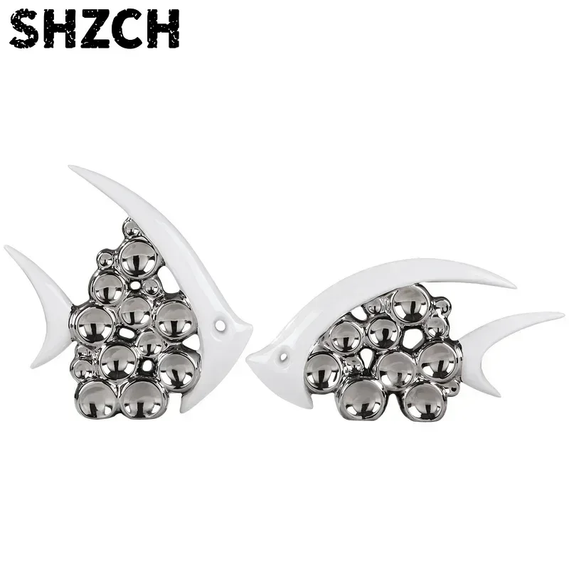 Silver Plated Bouble Couple Kiss Fish Vase Modern Europe Ceramic Furnishing Articles Office Home Livingroom Ornament Decoration