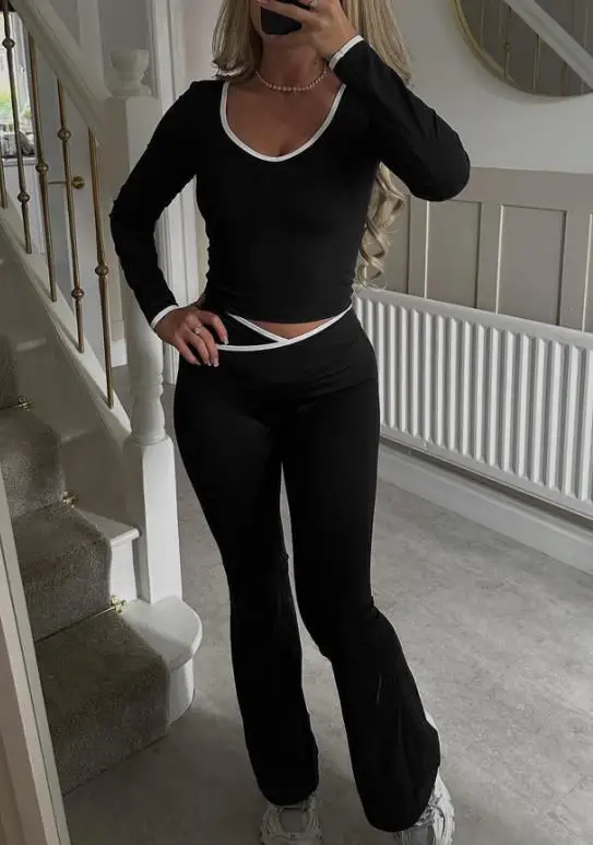 

Fashion 2025 Autumn and Winter Women's Sports T-Shirt Yoga Pants Set Simple and Comfortable Casual Retro Elegant Pants Set