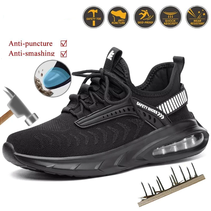 Safety shoes men's air cushion lightweight breathable sports work shoes anti-piercing anti-smashing protection work boots