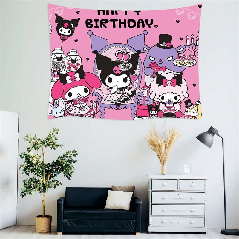 

Tapestry Kuromi Melody Birthday Party Supplies, Kawaii Banner Party Decoration Living Room Tapestry Bedroom Cartoon Photography