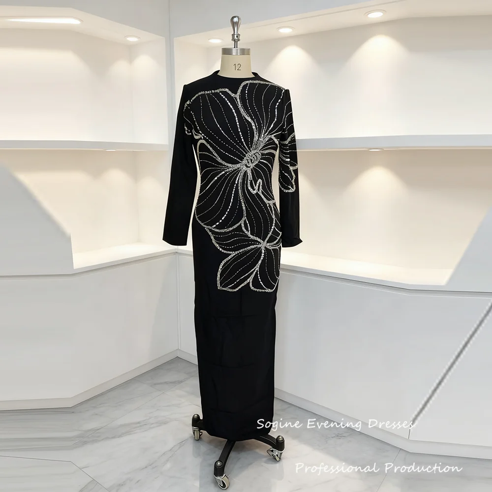 

Customized Crepe Evening Dresses With Crystal-Embellished For Women Long Sleeve Fall فساتين سهرة Bodice Cocktail Dress