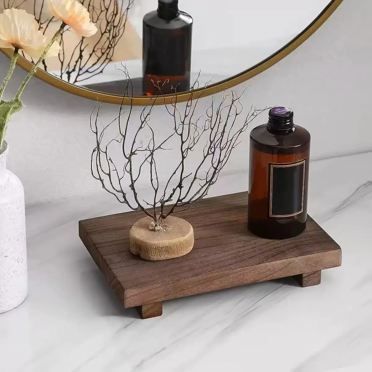 Vintage Holz-Dekotablett, Elegantes Aufbewahrungstablett für Bad & Küche, Ideal für Kosmetik & Heimdekoration