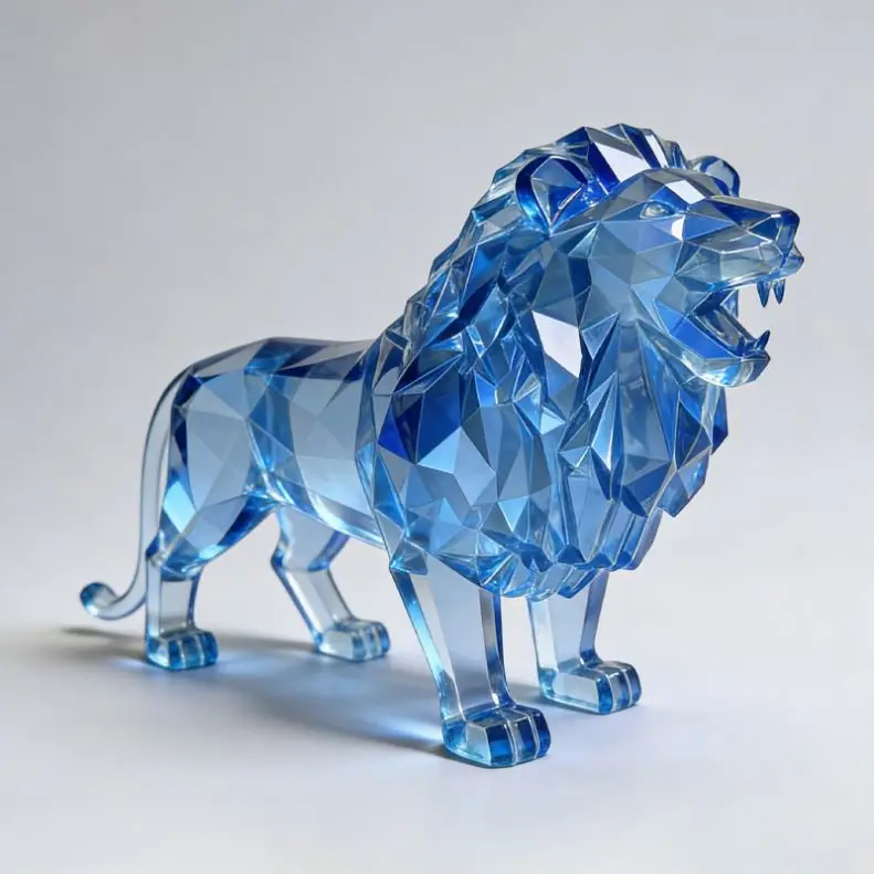 ※h New Design Geometric Transparent Resin Crafts Lion Statue for Home Decor