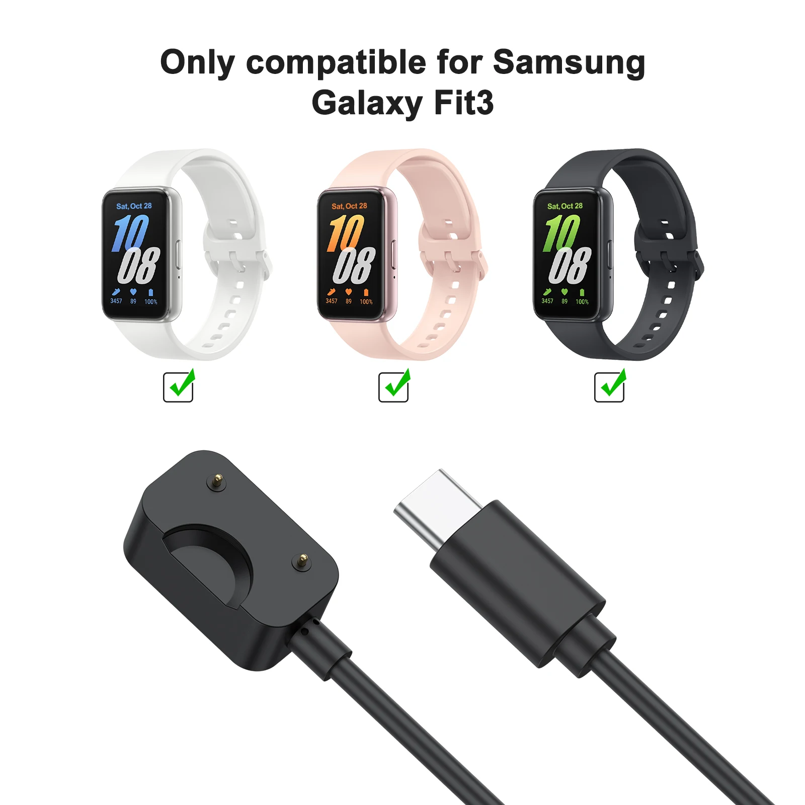 100CM Type-C  Magnetic Charging Cable For Samsung Galaxy Fit 3 Wire Dock Charger Adapter For Samsung Galaxy Fit 3 Accessories